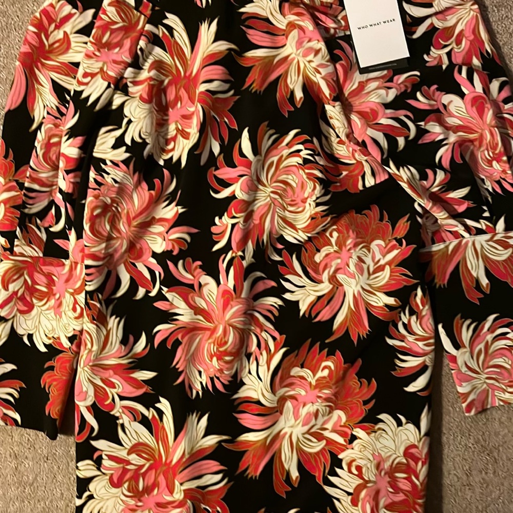 Floral Black Dress with Pink and White Accents